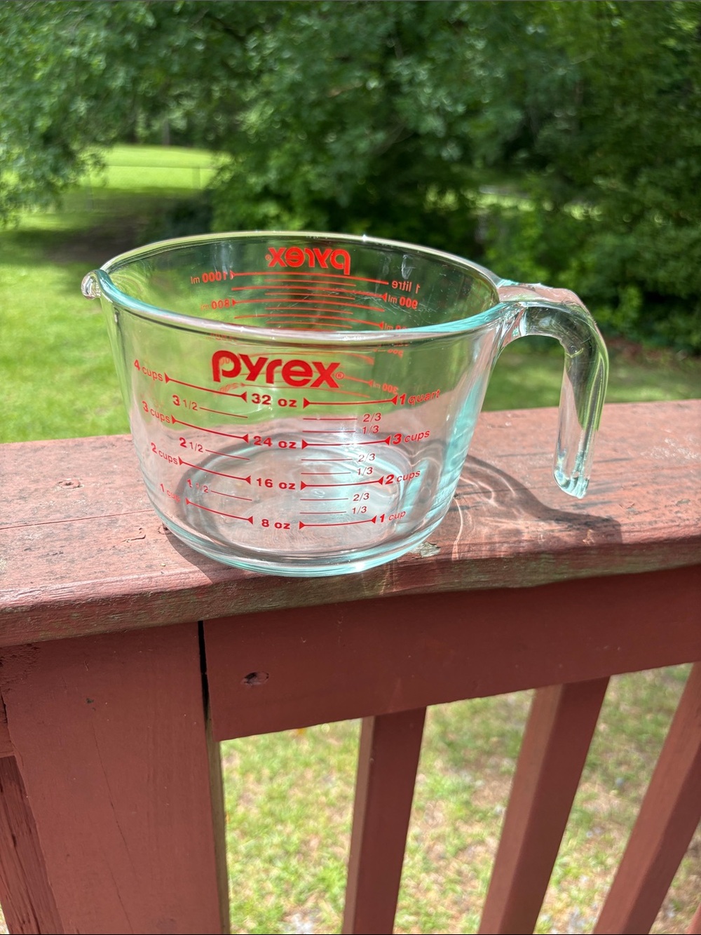 Pyrex Clear Glass Measuring Bowl with Red Graphics